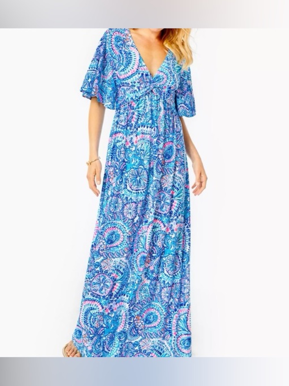 NWT Lilly Pulitzer Minka Sleeved Maxi Dress Blue Grotto Commotion in The Ocean 4